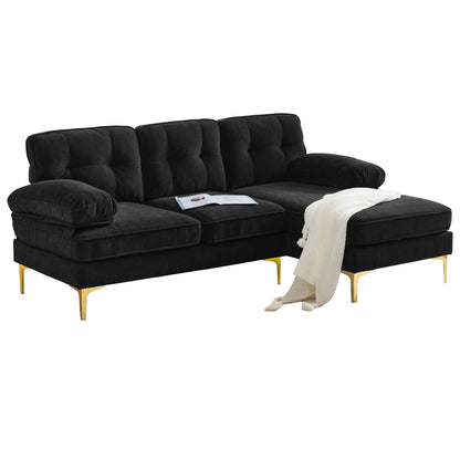 Velvet Sectional Sofas Couches with Pillow Top Arms and Upholstered Backrest, Modern L-Shaped Couches with Metal Legs