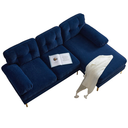 Velvet Sectional Sofas Couches with Pillow Top Arms and Upholstered Backrest, Modern L-Shaped Couches with Metal Legs