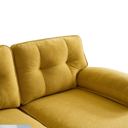 Velvet Sectional Sofas Couches with Pillow Top Arms and Upholstered Backrest, Modern L-Shaped Couches with Metal Legs