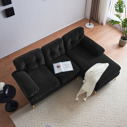 Velvet Sectional Sofas Couches with Pillow Top Arms and Upholstered Backrest, Modern L-Shaped Couches with Metal Legs