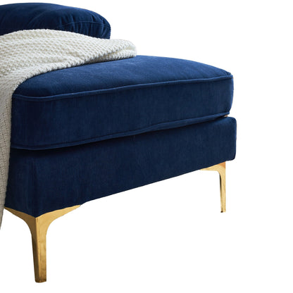 Velvet Sectional Sofas Couches with Pillow Top Arms and Upholstered Backrest, Modern L-Shaped Couches with Metal Legs