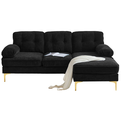 Velvet Sectional Sofas Couches with Pillow Top Arms and Upholstered Backrest, Modern L-Shaped Couches with Metal Legs