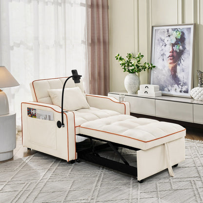 Velvet Single Convertible Sofa Bed with USB Charging Port