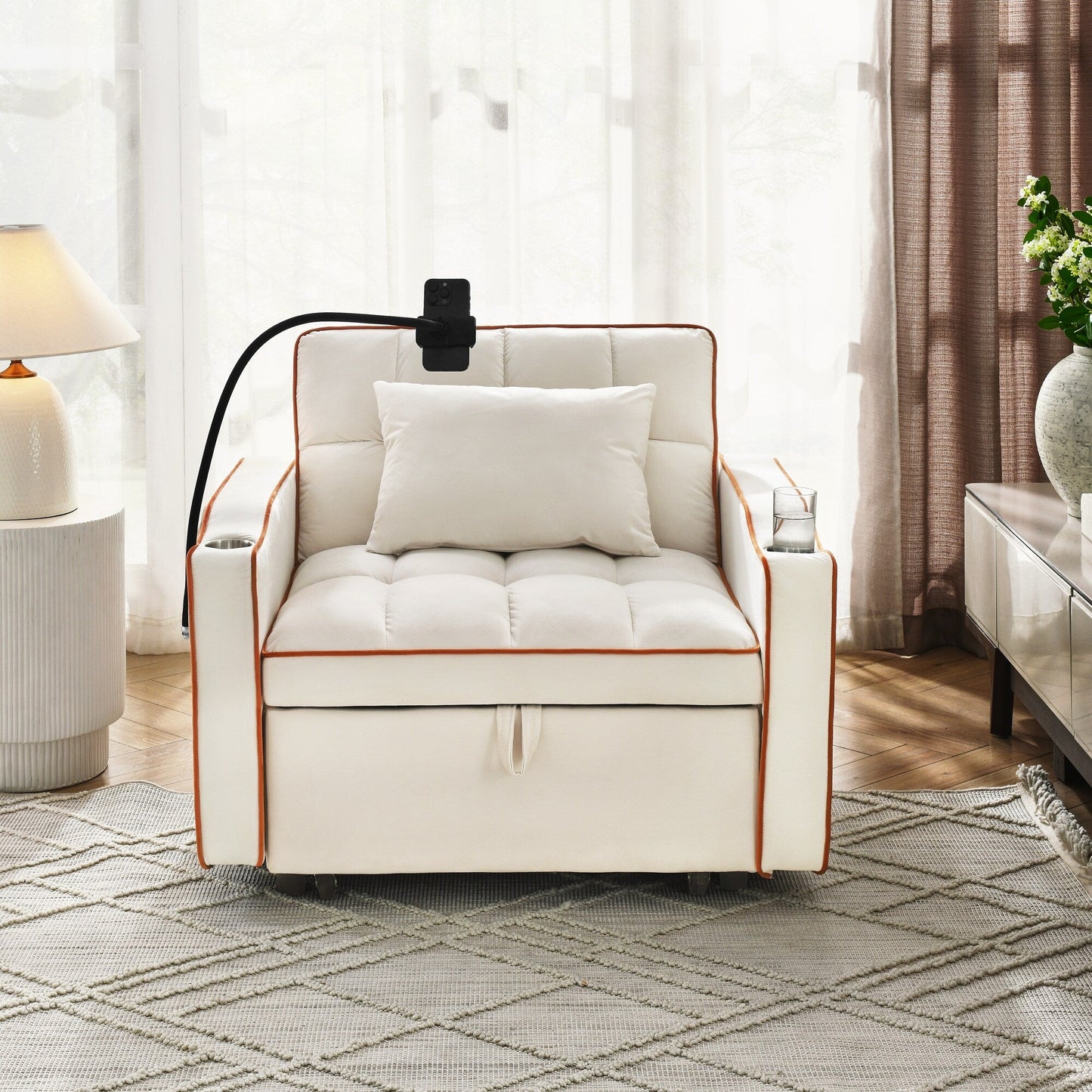 Velvet Single Convertible Sofa Bed with USB Charging Port