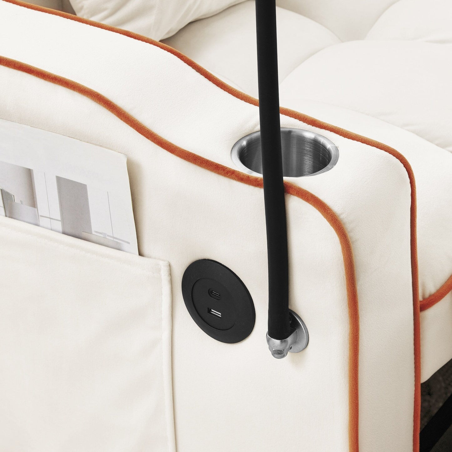 Velvet Single Convertible Sofa Bed with USB Charging Port