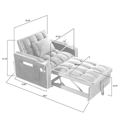 Velvet Single Convertible Sofa Bed with USB Charging Port