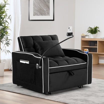 Velvet Single Convertible Sofa Bed with USB Charging Port