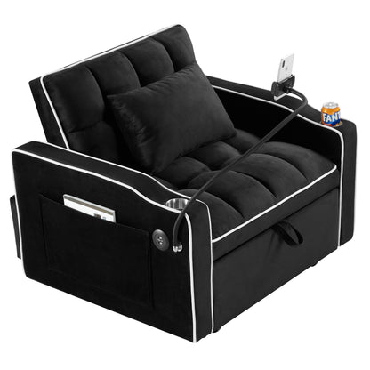 Velvet Single Convertible Sofa Bed with USB Charging Port