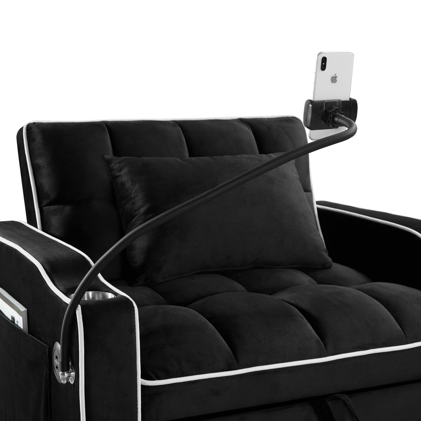 Velvet Single Convertible Sofa Bed with USB Charging Port