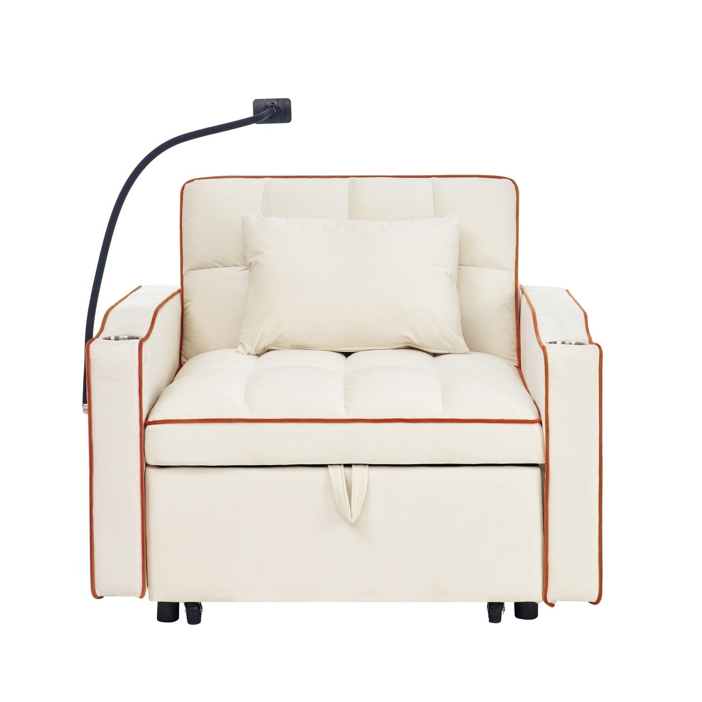 Velvet Single Convertible Sofa Bed with USB Charging Port