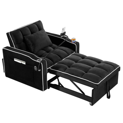 Velvet Single Convertible Sofa Bed with USB Charging Port