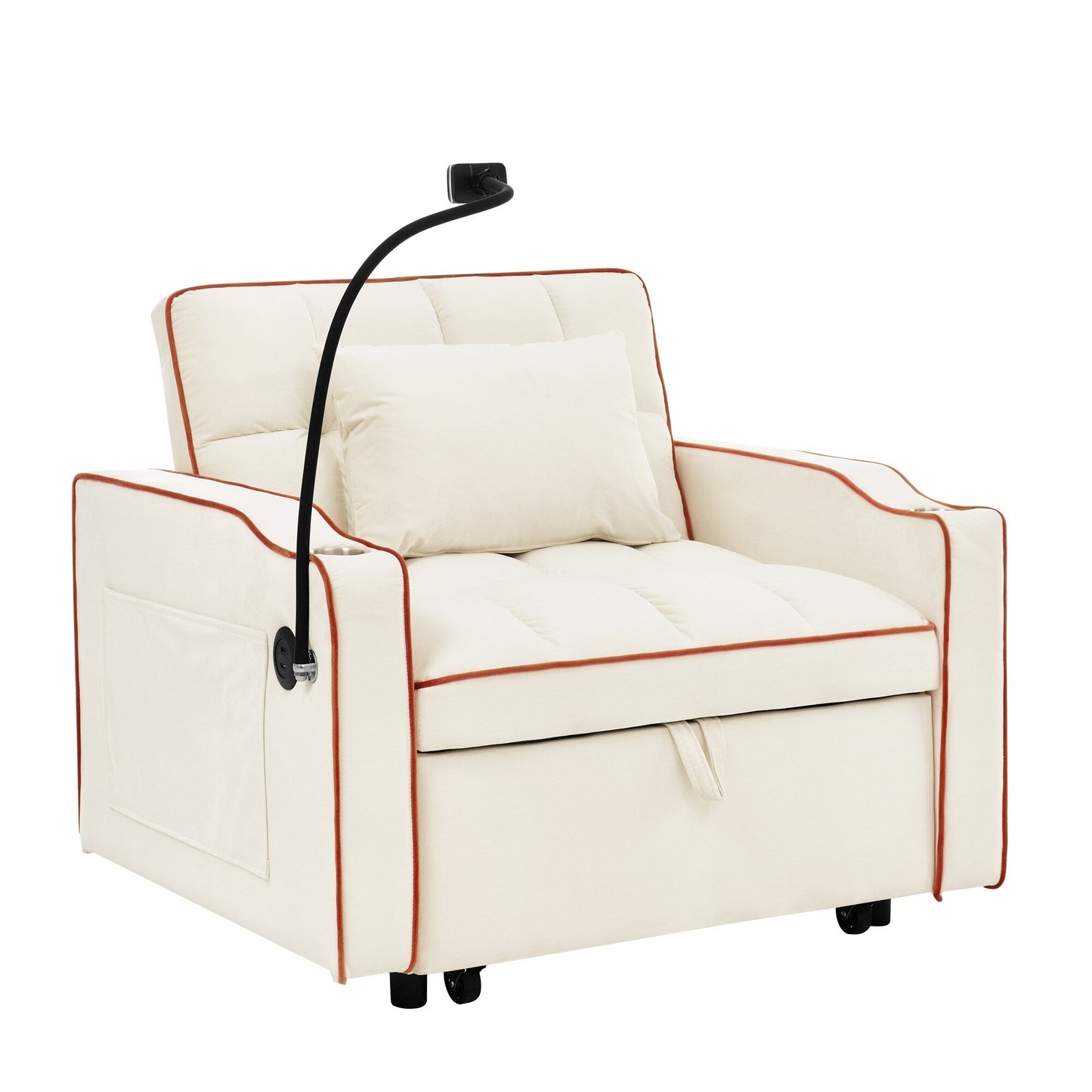 Velvet Single Convertible Sofa Bed with USB Charging Port