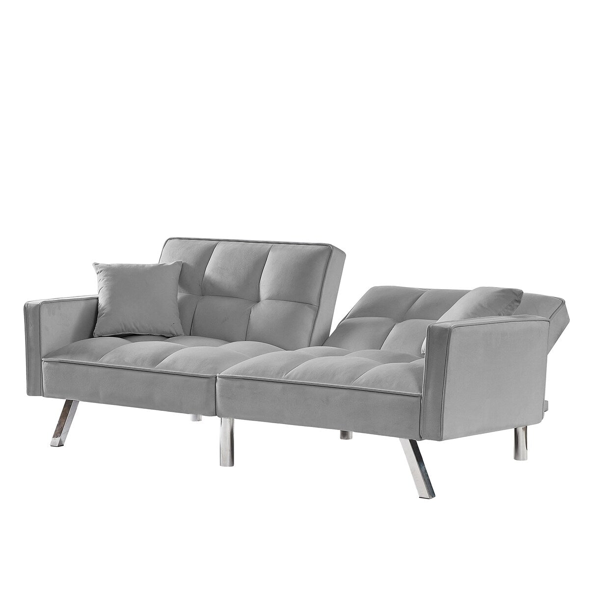Velvet Sofa Couch Bed with Armrests and 2 Pillows