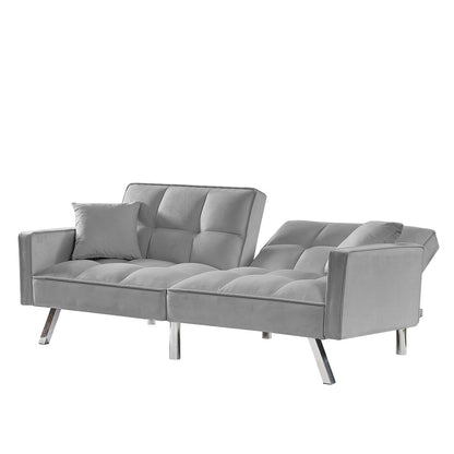 Velvet Sofa Couch Bed with Armrests and 2 Pillows