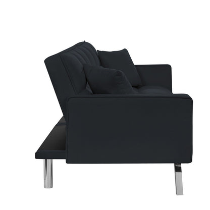 Velvet Sofa Couch Bed with Armrests and 2 Pillows