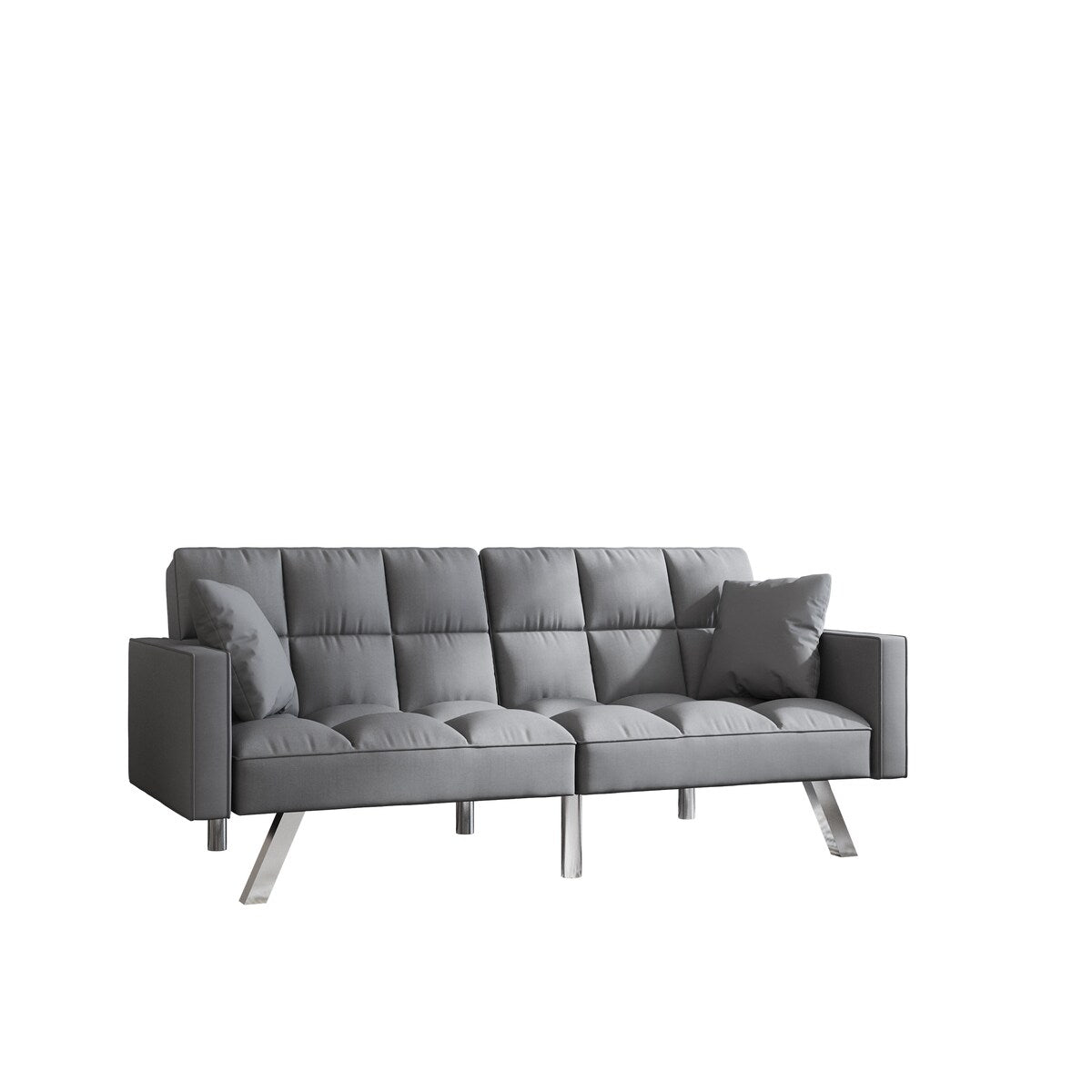 Velvet Sofa Couch Bed with Armrests and 2 Pillows