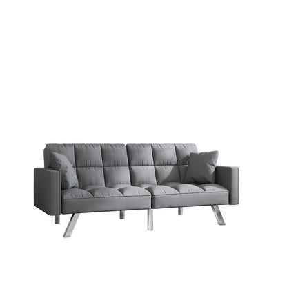 Velvet Sofa Couch Bed with Armrests and 2 Pillows