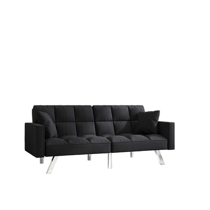 Velvet Sofa Couch Bed with Armrests and 2 Pillows