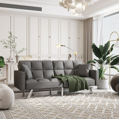 Velvet Sofa Couch Bed with Armrests and 2 Pillows
