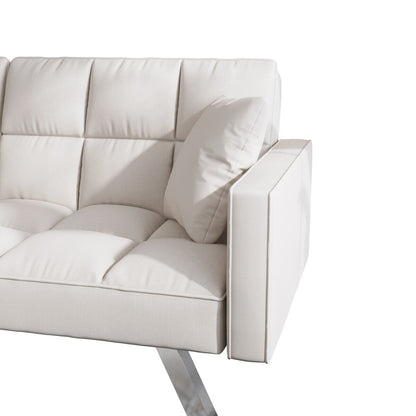 Velvet Sofa Couch Bed with Armrests and 2 Pillows
