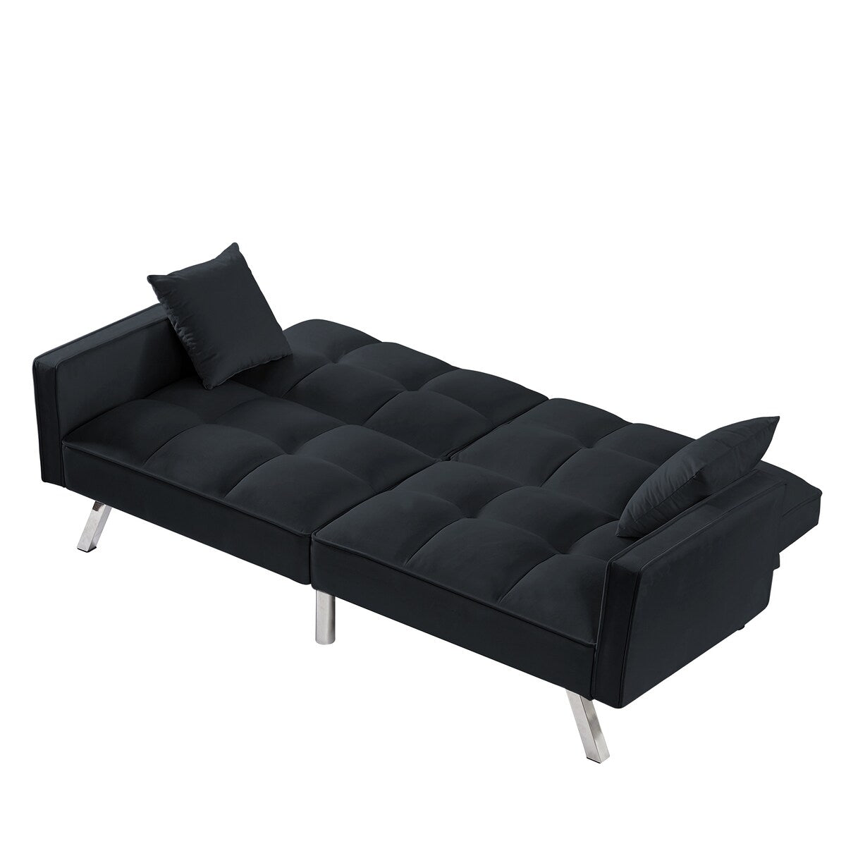 Velvet Sofa Couch Bed with Armrests and 2 Pillows