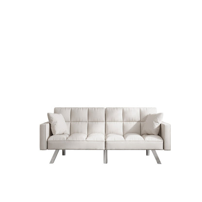 Velvet Sofa Couch Bed with Armrests and 2 Pillows