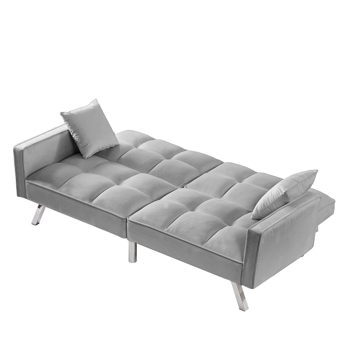Velvet Sofa Couch Bed with Armrests and 2 Pillows