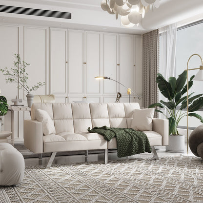 Velvet Sofa Couch Bed with Armrests and 2 Pillows
