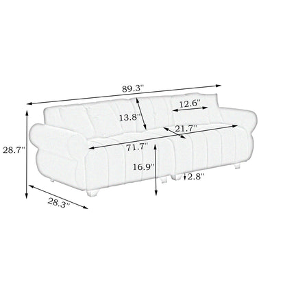 Velvet Sofas Lounge Couch with Round Armrests and Channel Tufting Back, Deep Seat Sofa with Metal Leg and 4 Throw Pillows
