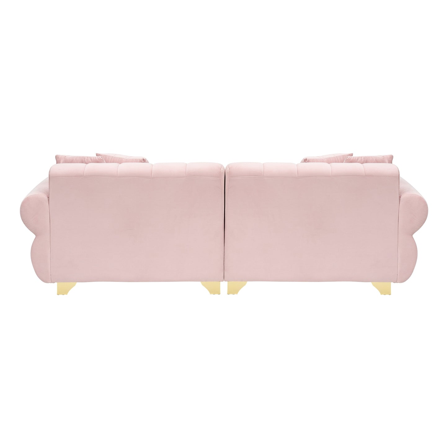 Velvet Sofas Lounge Couch with Round Armrests and Channel Tufting Back, Deep Seat Sofa with Metal Leg and 4 Throw Pillows