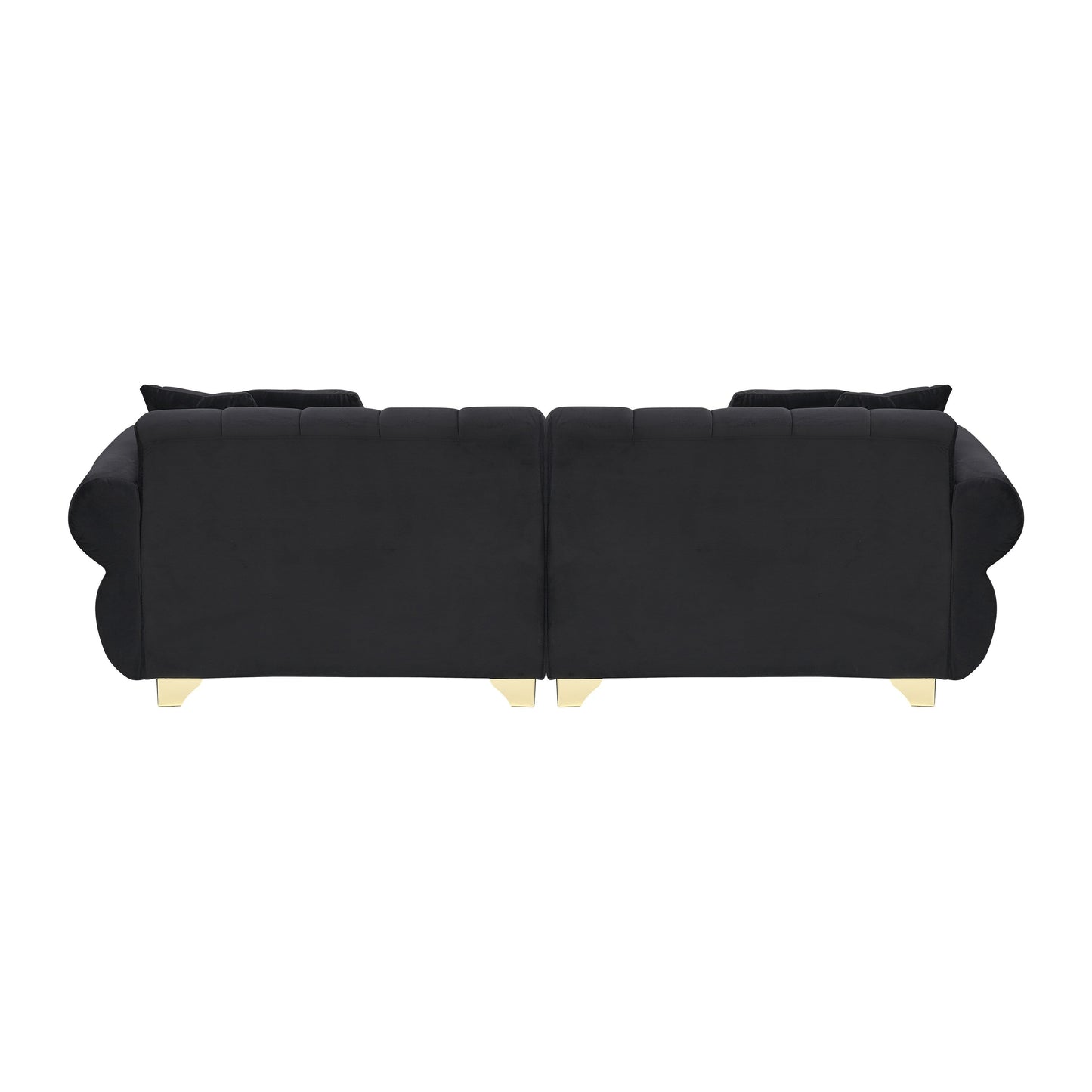 Velvet Sofas Lounge Couch with Round Armrests and Channel Tufting Back, Deep Seat Sofa with Metal Leg and 4 Throw Pillows