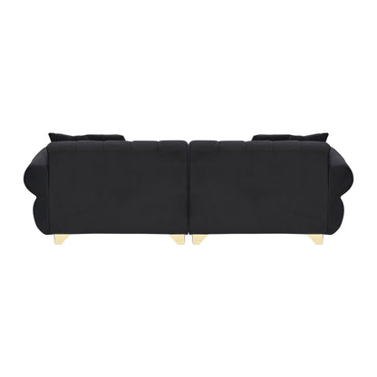 Velvet Sofas Lounge Couch with Round Armrests and Channel Tufting Back, Deep Seat Sofa with Metal Leg and 4 Throw Pillows