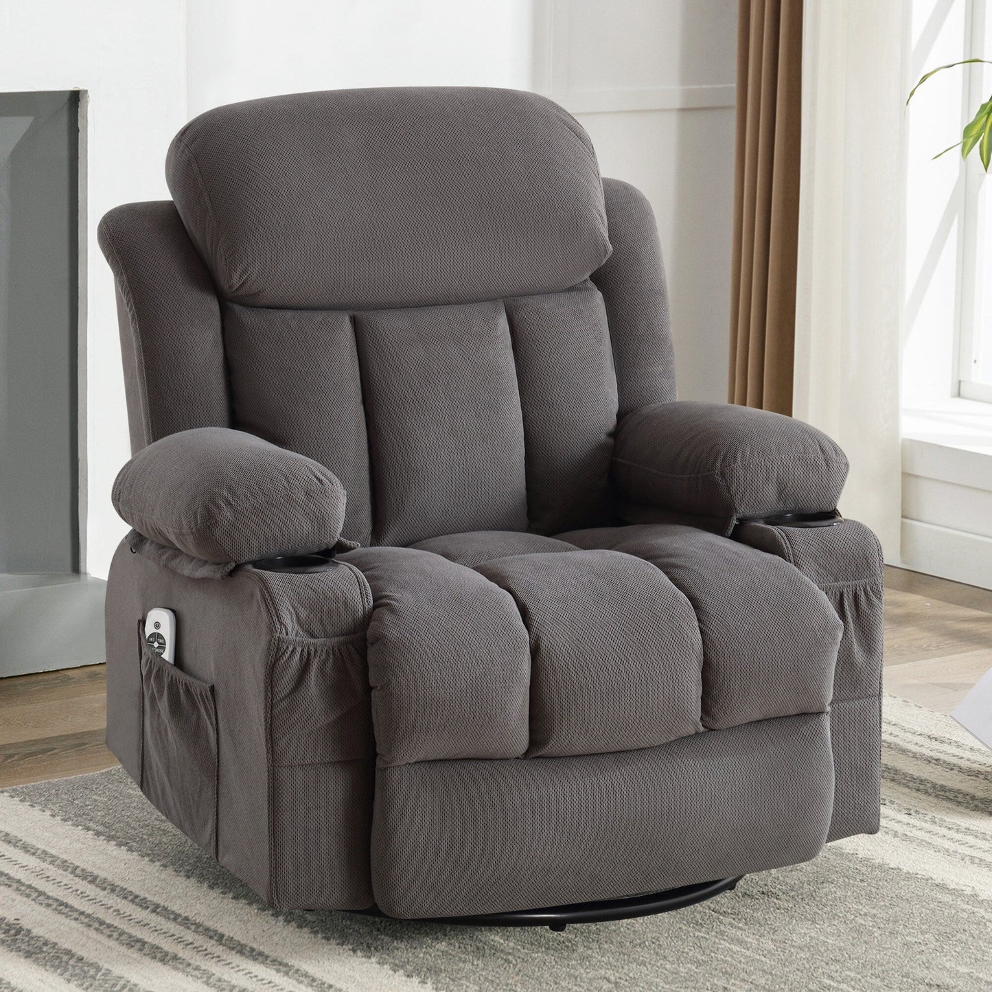 Velvet Swivel Recliner Lounge Chair with Massage, Heat & USB