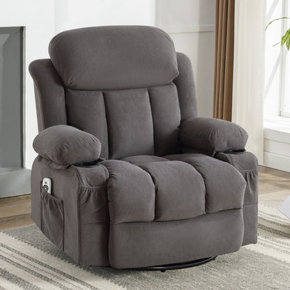 Velvet Swivel Recliner Lounge Chair with Massage, Heat & USB