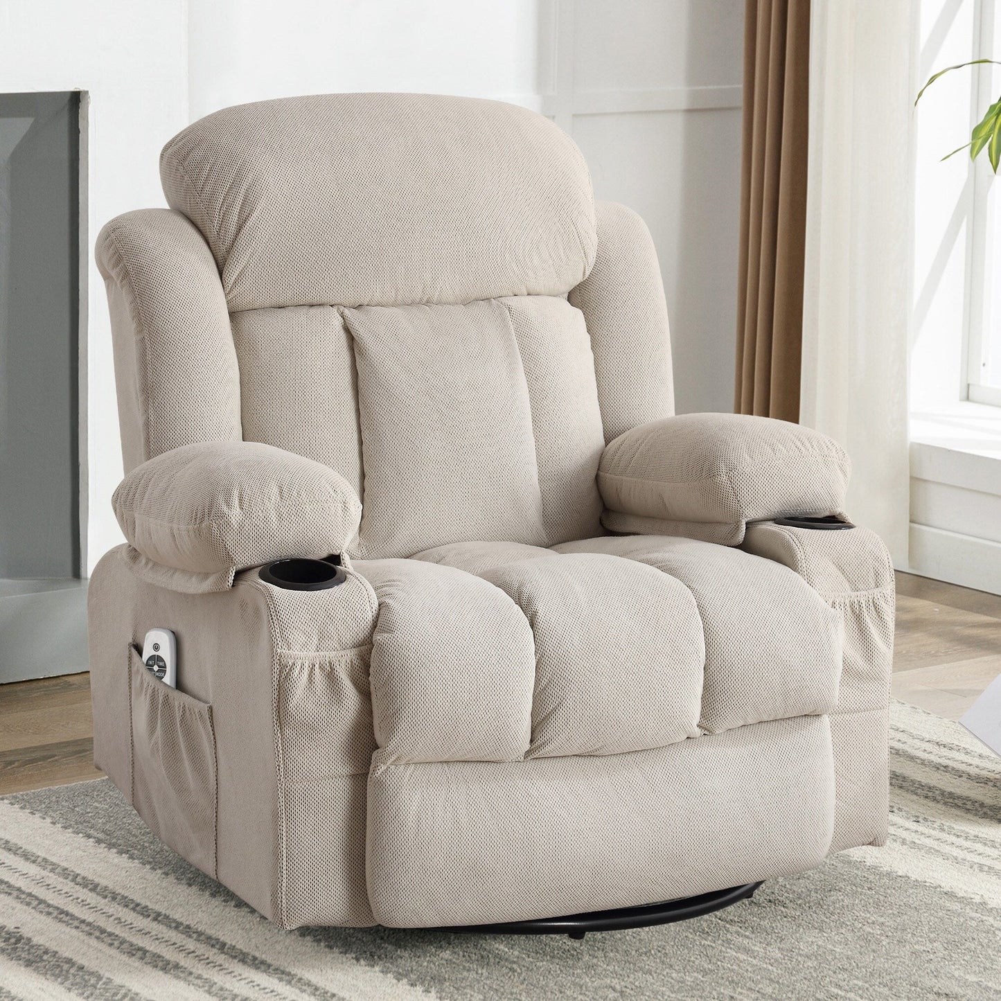 Velvet Swivel Recliner Lounge Chair with Massage, Heat & USB