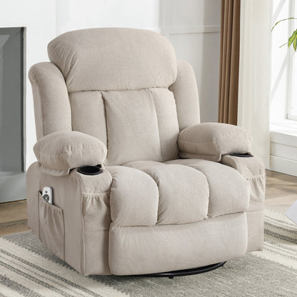 Velvet Swivel Recliner Lounge Chair with Massage, Heat & USB