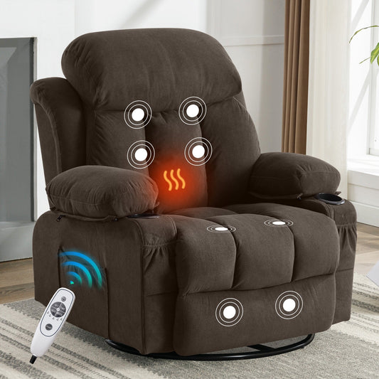 Velvet Swivel Recliner Lounge Chair with Massage, Heat & USB