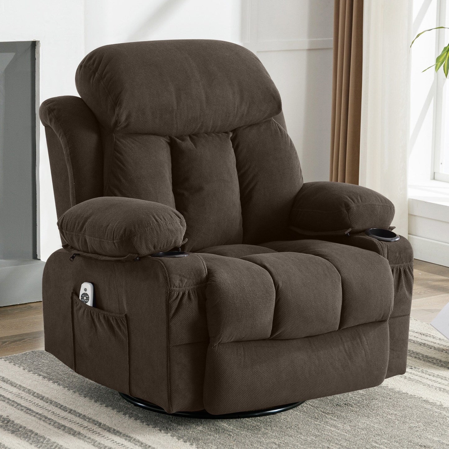 Velvet Swivel Recliner Lounge Chair with Massage, Heat & USB