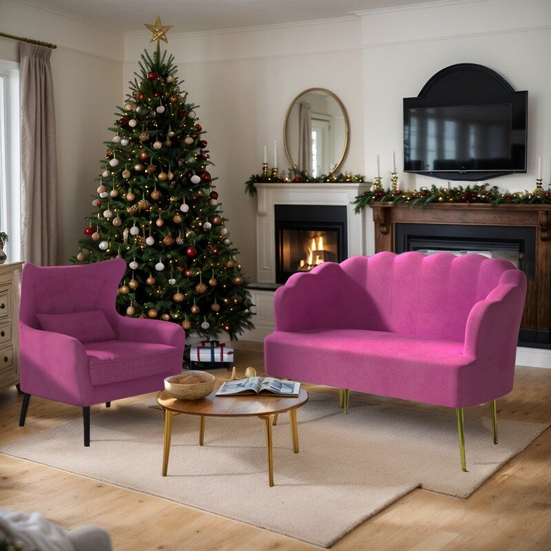 Velvet Tuft Thick Cushion Metal Legs Loveseat Sofa