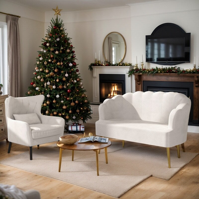 Velvet Tuft Thick Cushion Metal Legs Loveseat Sofa