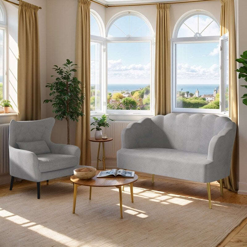 Velvet Tuft Thick Cushion Metal Legs Loveseat Sofa