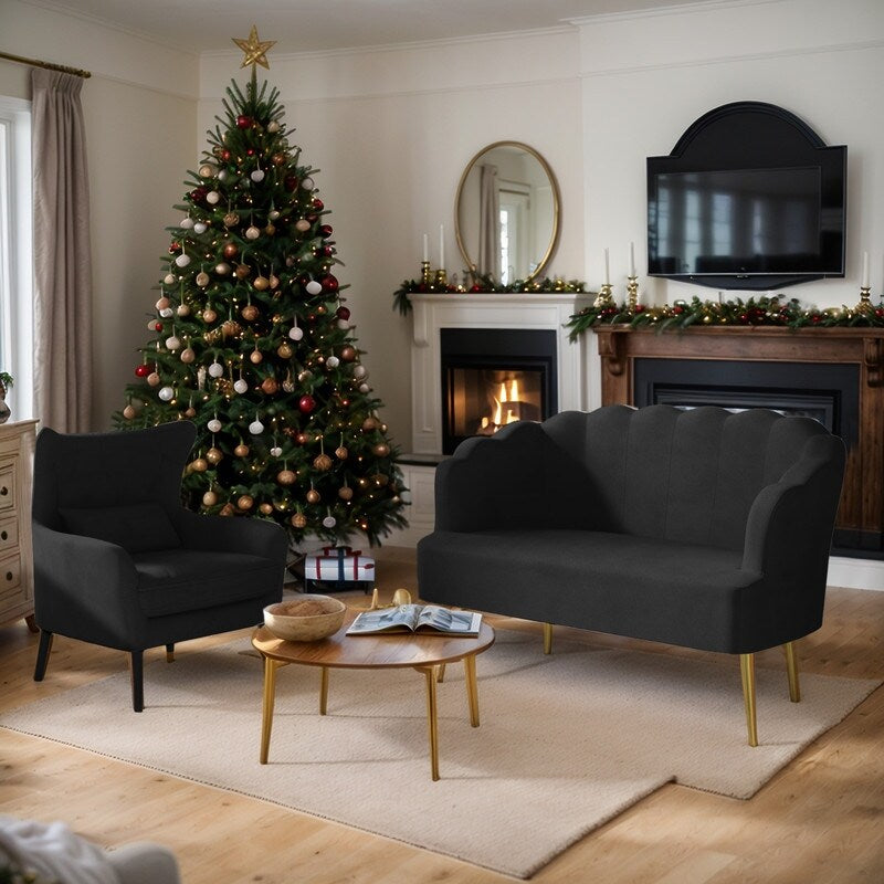 Velvet Tuft Thick Cushion Metal Legs Loveseat Sofa