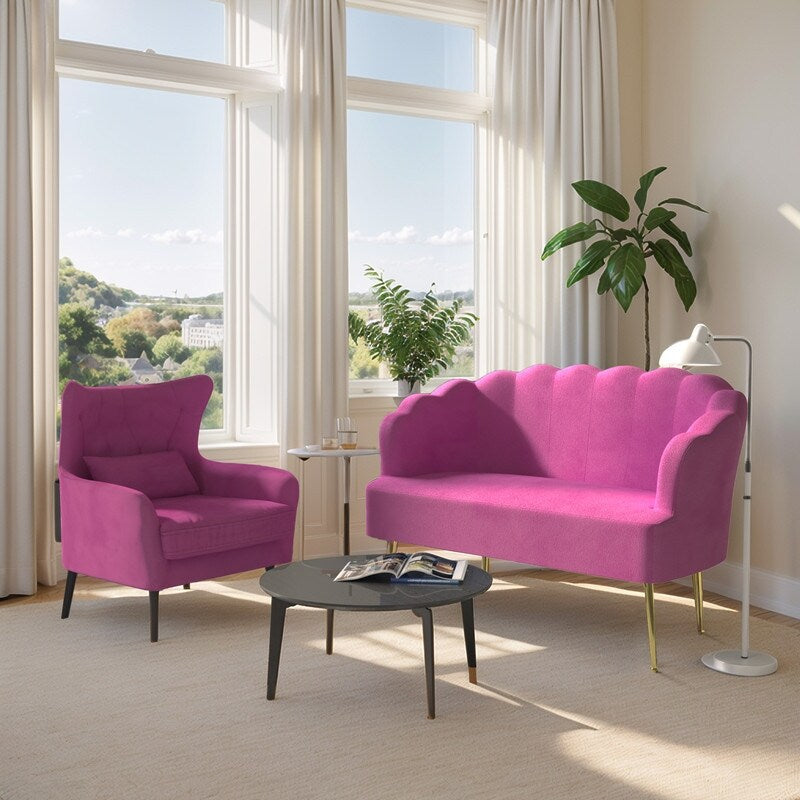Velvet Tuft Thick Cushion Metal Legs Loveseat Sofa