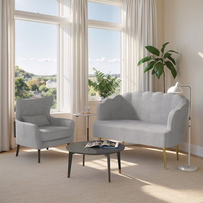 Velvet Tuft Thick Cushion Metal Legs Loveseat Sofa