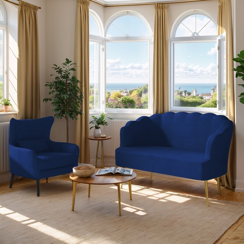 Velvet Tuft Thick Cushion Metal Legs Loveseat Sofa