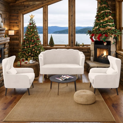 Velvet Tuft Thick Cushion Metal Legs Loveseat Two Accent Chairs