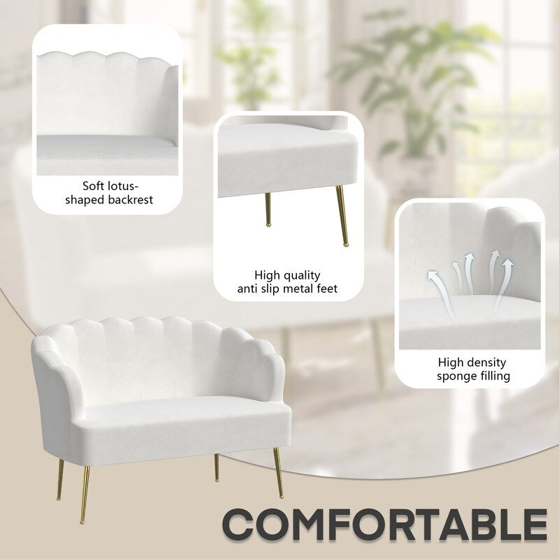 Velvet Tuft Thick Cushion Metal Legs Loveseat Two Accent Chairs