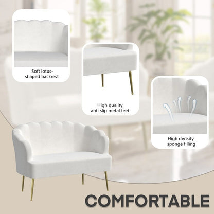 Velvet Tuft Thick Cushion Metal Legs Loveseat Two Accent Chairs