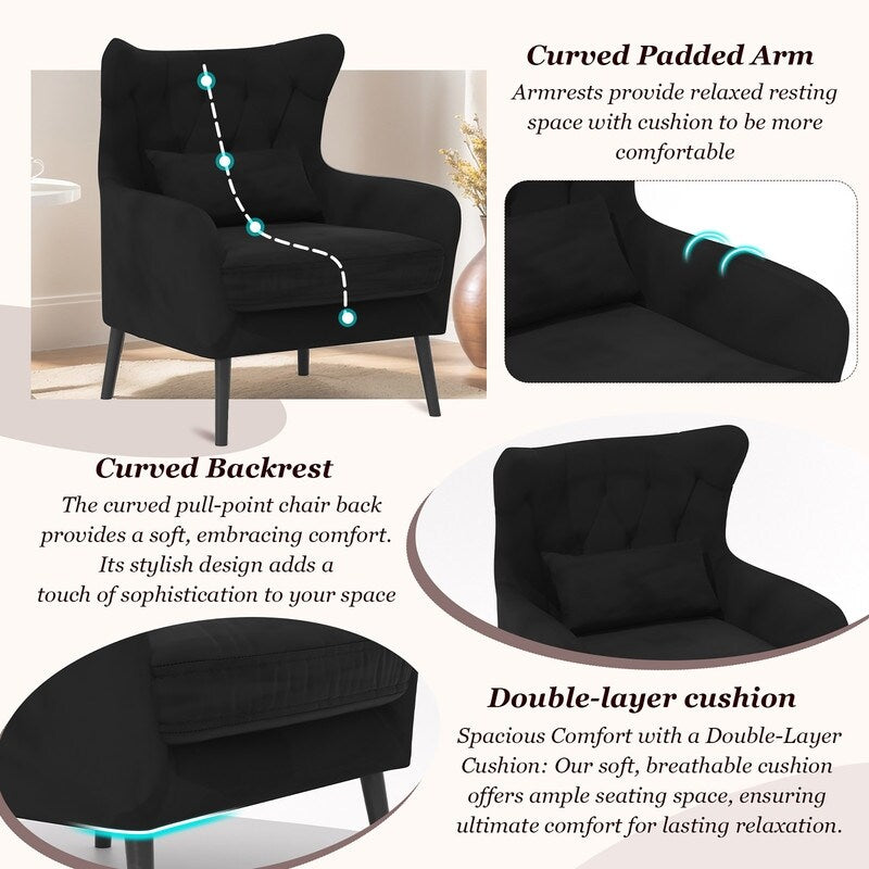 Velvet Tuft Thick Cushion Metal Legs Loveseat Two Accent Chairs
