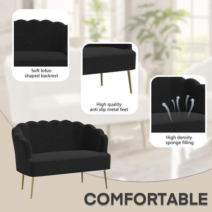 Velvet Tuft Thick Cushion Metal Legs Loveseat Two Accent Chairs